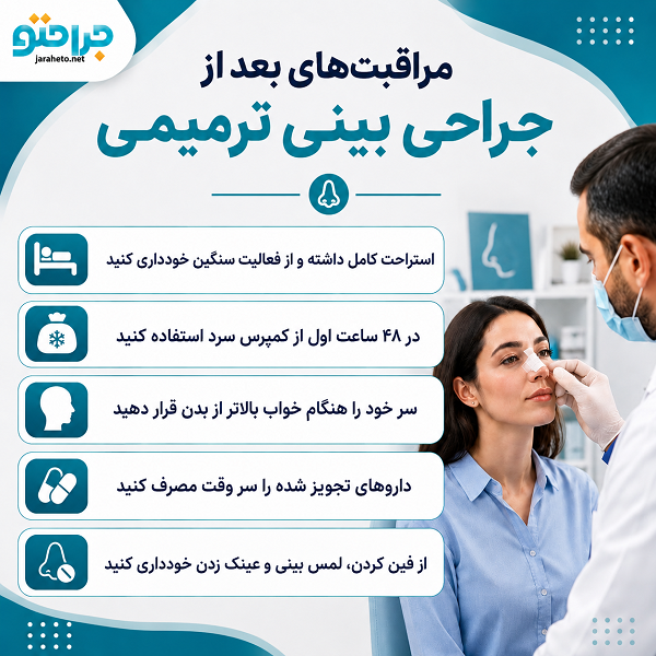 مراقبت‌های بعد از جراحی بینی ترمیمی