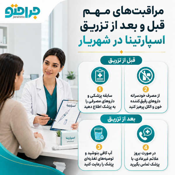 مراقبت های مهم قبل و بعد از تزریق اسپارتینا دز شهریار
